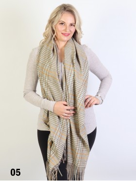 Houndstooth Print Blanket Scarf W/ Fringes